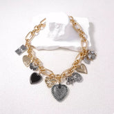 18K Gold-Plated Alloy Heart Charm Chain Statement Necklace OutfitFlow